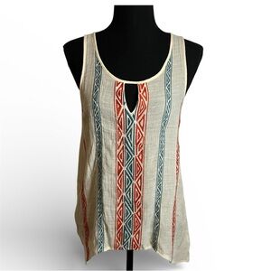 Anthropologie THML Top Women Sz S Aztec Southwestern Orange Turquoise Embroider
